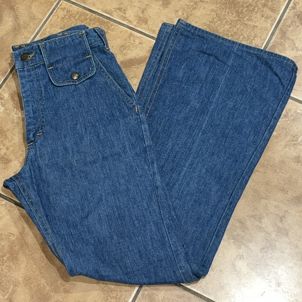 Vtg 1970s LEE Cowgirl Workwear Flare Jeans Patch Pockets Sz 28x32 Union Made USA